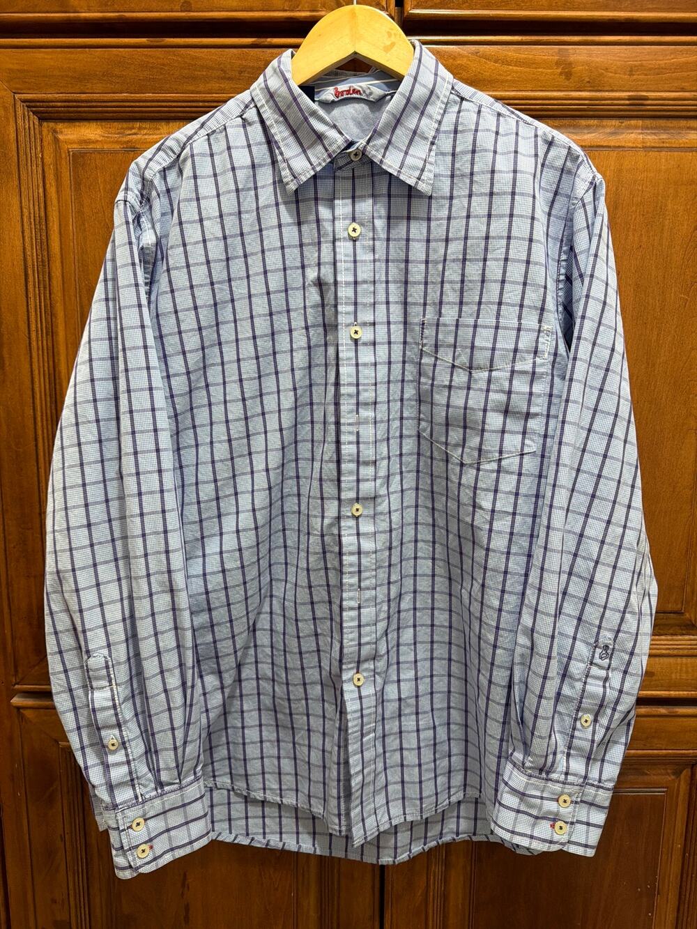 Boden Men’s Button Up Long Sleeve Plaid Blue & Purple Shirt,XL